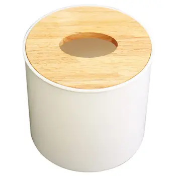 

Round White Home Room Car Hotel Tissue Box Wooden Cover Paper Napkin Holder Case