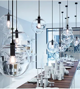 

Nordic Clear Glass Pendant Light Ball Modern Hanging Fixture for Kitchen Bar Living Room E27 Warm White Bulb Included Customized