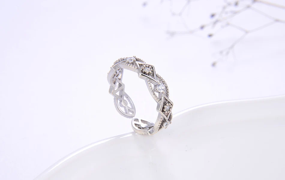 ORSA JEWELS 925 пробы цветок кристалл геометрические открытые кольца с АААА циркон палец кольца Тонкий ювелирный свадебный подарок OSR151