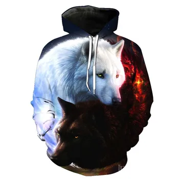 

White wolf print cap pocket head suit men's fashion hat men's clothing Sweatshirts