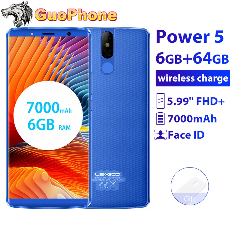 LEAGOO POWER 5 смартфон 5,9" FHD+ 6 ГБ ОЗУ 64 Гб ПЗУ Android 8,1 MT6763V Восьмиядерный 7000 мАч 13 МП Беспроводная зарядка для мобильного телефона