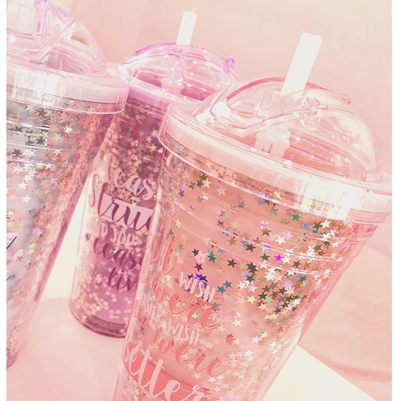 Милые бутылки для воды с соломеном 420 мл пластиковые воды|Бутылки воды| |