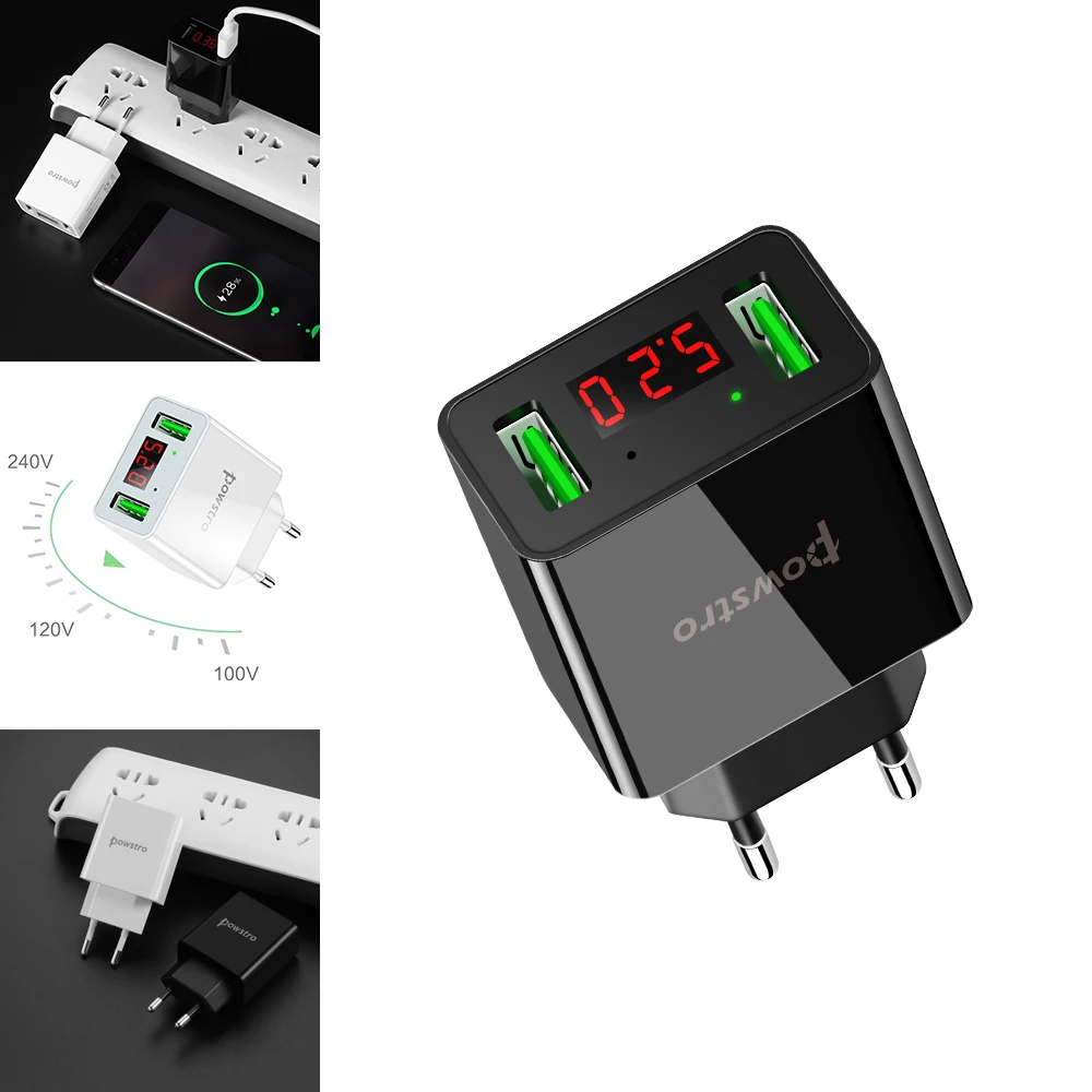 2USB телефон умное зарядное устройство с светодиодный интеллектуальный цифровой дисплей 5 в 2.2A для Iphone быстрая настенная дорожная умная зарядка