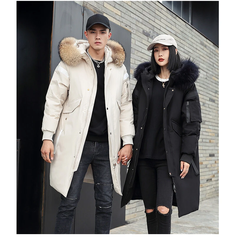 Men Winter White Duck Down Parkas Plus Long Warm Thick Hood Parkas Jacket Coat Hight Quality Autumn Windproof Pocket Parka Men mens down jacket