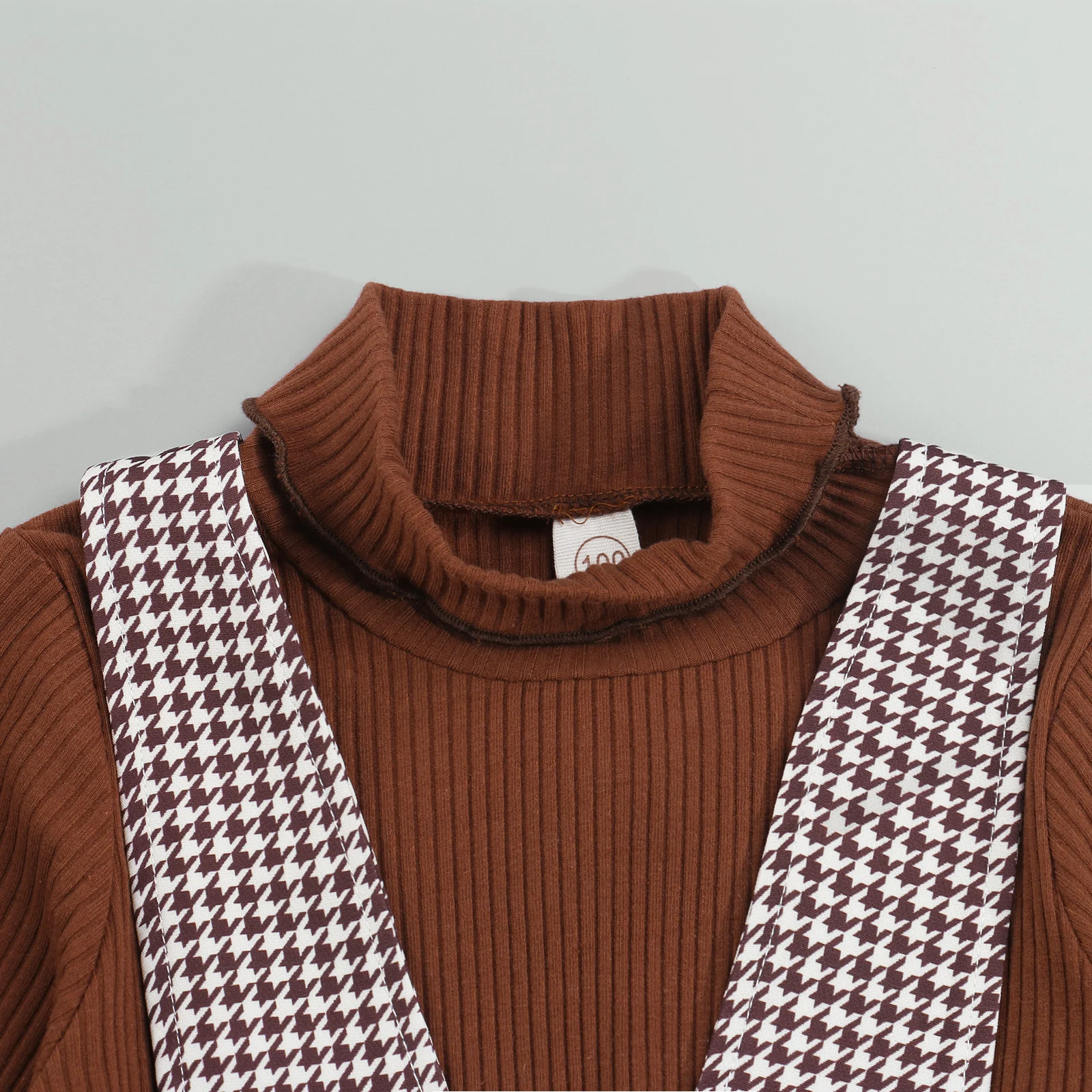 Girls Clothing Set Autumn Fashion Clothes Set 2 Pieces Suit Solid Turtleneck Tops + Plaid Suspender Skirt Kids Sets 1-6Y