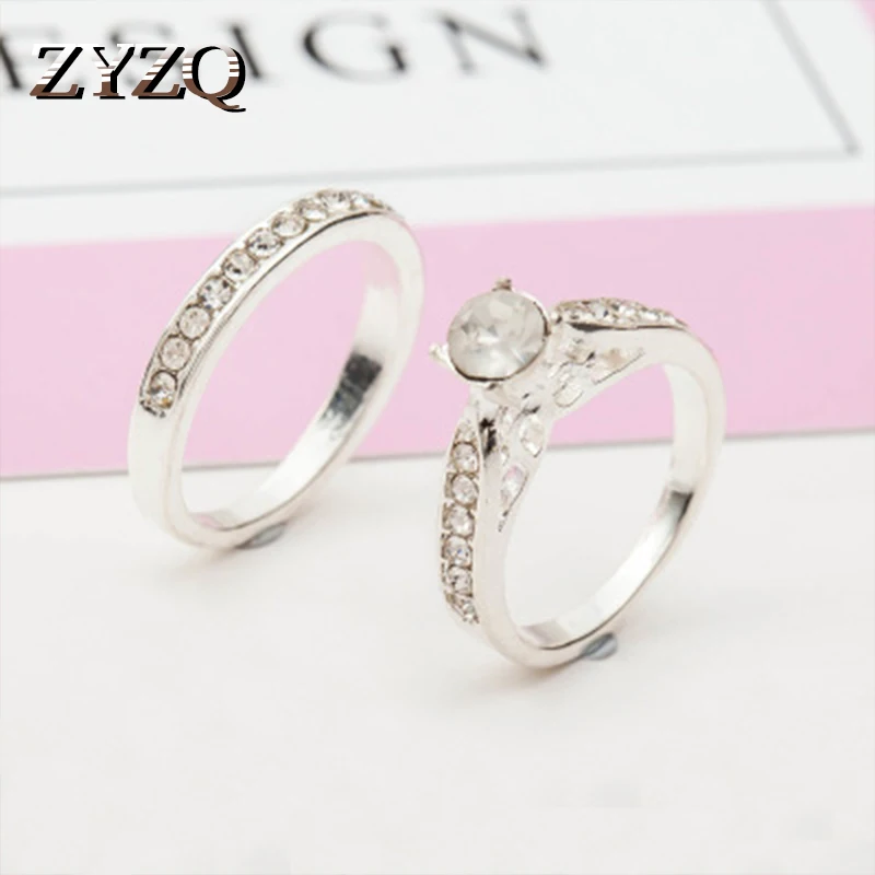 

ZYZQ Trendy Two Pieces Bridal Ring Sets With Micro Paved Prong Setting Silver Plated Elegant Engagement Knuckle Rings Wholesale