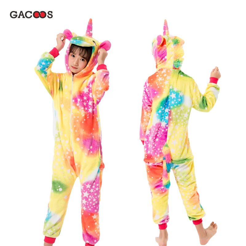 Зимние кигуруми пижамы для девочек и мальчиков с изображением животных панды