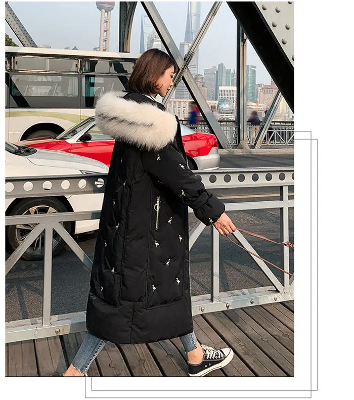 Модное длинное пальто с вышивкой, зимнее женское хлопковое Стеганое пальто, новинка, плотное Свободное пальто Abrigos mujer с карманами, тонкое пальто f1592