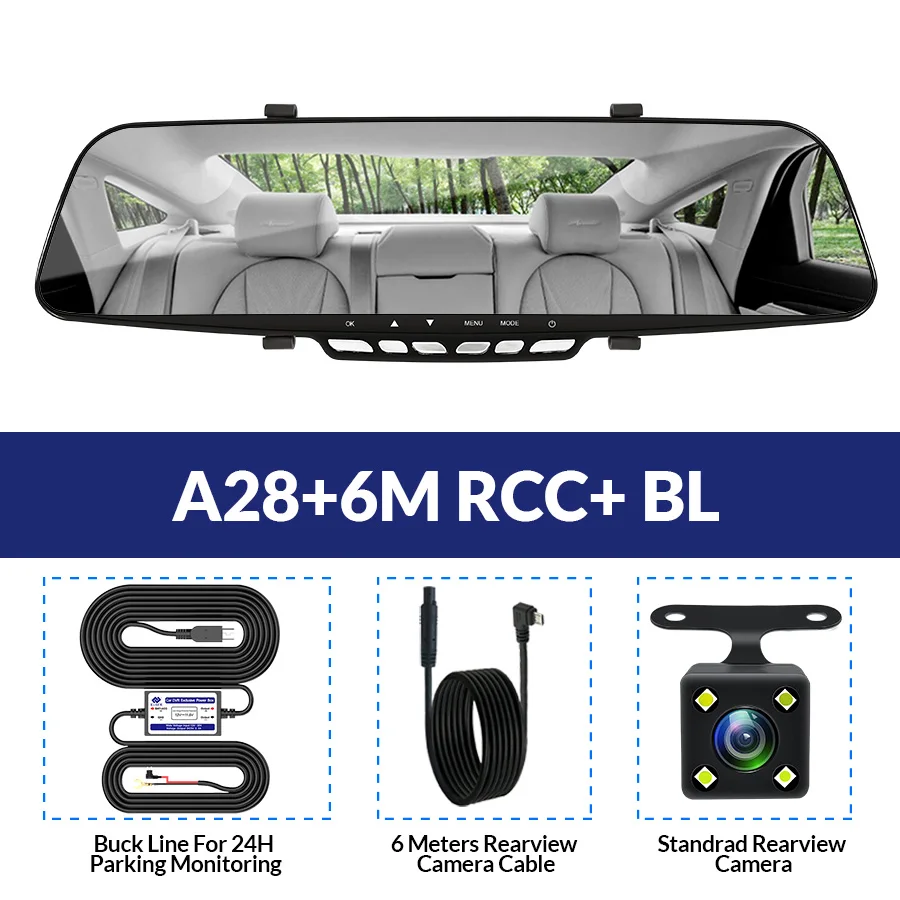A28-6M RCC-BL E-ACE Автомобильный видеорегистратор, зеркальный видеорегистратор, 4,3 дюймов, видеорегистратор 1080P+ 1080 P, автоматический Регистратор, 3 ИК видеорегистратора ночного видения с камерой заднего вида - Название цвета: A28-6M RCC-BL