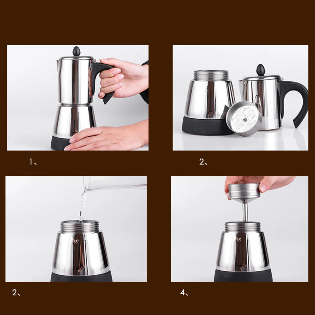 Portable Electric Espresso Coffee Maker Moka Pot Stainless Steel Latte Percolator Stove Top Coffee Maker Kettle 4/6 Cup Home