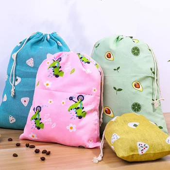 

2020 New Women Cotton Drawstring Shopping Bag Eco Reusable Folding Grocery Cloth Underwear Storage Pouch Organizer
