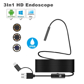 

8mm lens Camera Endoscope HD 1200P IP68 1m 2m Hard Flexible Tube Mirco USB Type-C Borescope Video Inspection for Android laptop
