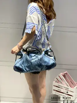 

2020 new trend wash old denim style large capacity simple canvas handbag large bag shoulder diagonal bag