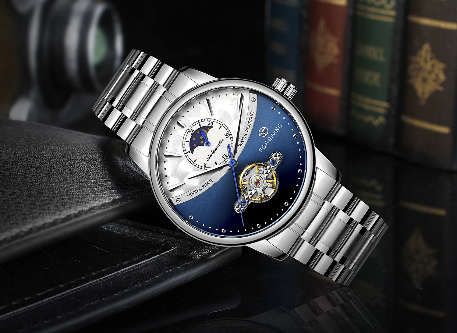 FORSINING Белое золото Tourbillion дизайн полный корпус из нержавеющей стали Moon Phase Мужские автоматические механические часы лучший бренд класса люкс
