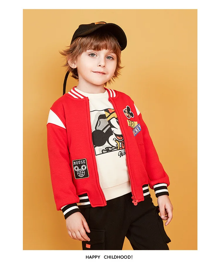 Disney mickey minnie/Коллекция года; бейсбольная форма для мальчиков; сезон весна-осень; модная бейсбольная одежда; детская куртка; красное Стеганое пальто для малышей