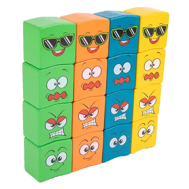 Wooden Expressions Toy Kids Educational Blocks Unique Designed Expression Cubes for Eyesight Protection Memory Improvement More 3