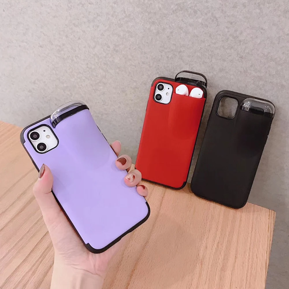 Soft Silicone Earphone Phone Case for iPhone 11 Pro X XR XS Max 2 in 1 Cover Shell Wireless Headset Storage Box AirPods |