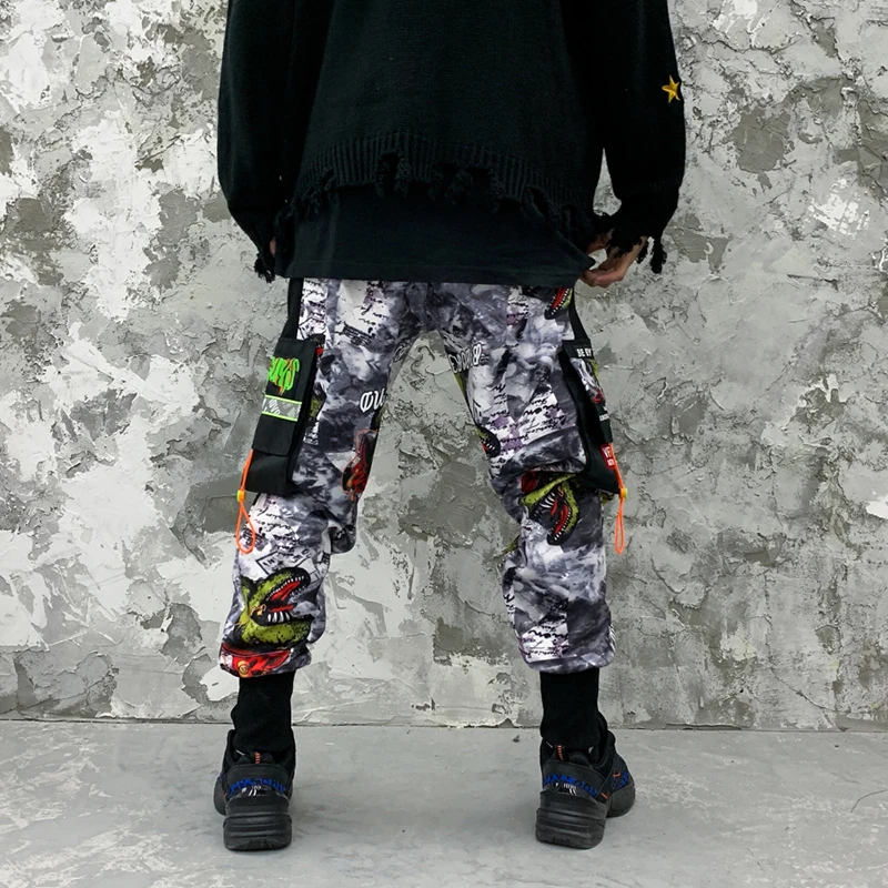 Светоотражающая лента 3M граффити, комуфляжные штаны с боковыми накладными Штаны Для мужчин Drawstring Jogger Banggy трек Штаны уличная Для мужчин s карманы брюки в стиле хип-хоп