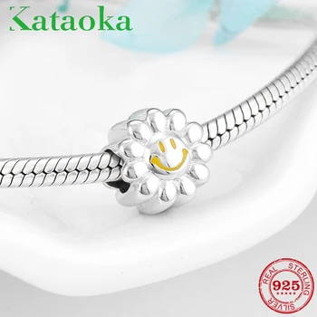 

Life full of sunshine smiling Sunflower Charms beads 925 Sterling Silver Fit Original Pandora Charms Bracelet Jewelry Making
