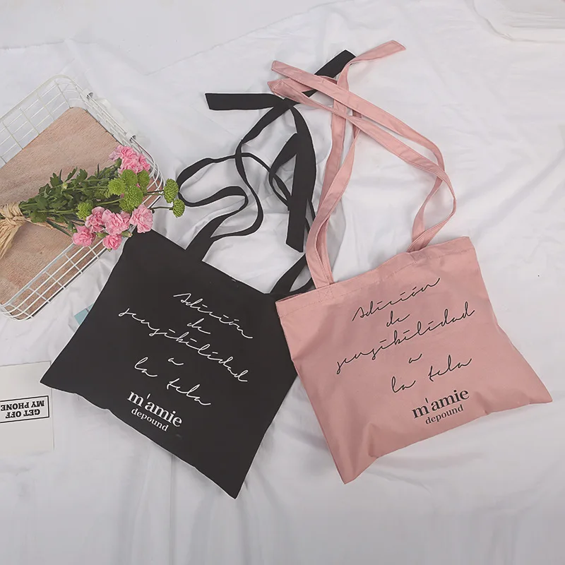 Напрямую от производителя шикарная Южная Корея девушка розовый депкорд лук кружево своими руками надпись Холщовая Сумка