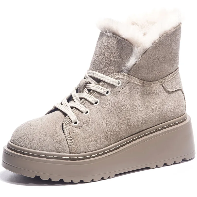 

RASMEUP Genuine Leather Platform Women's Snow Boots 2019 Fashion Style Winter Waterproof Ankle Boot Light Fur Warm Ladies Shoes
