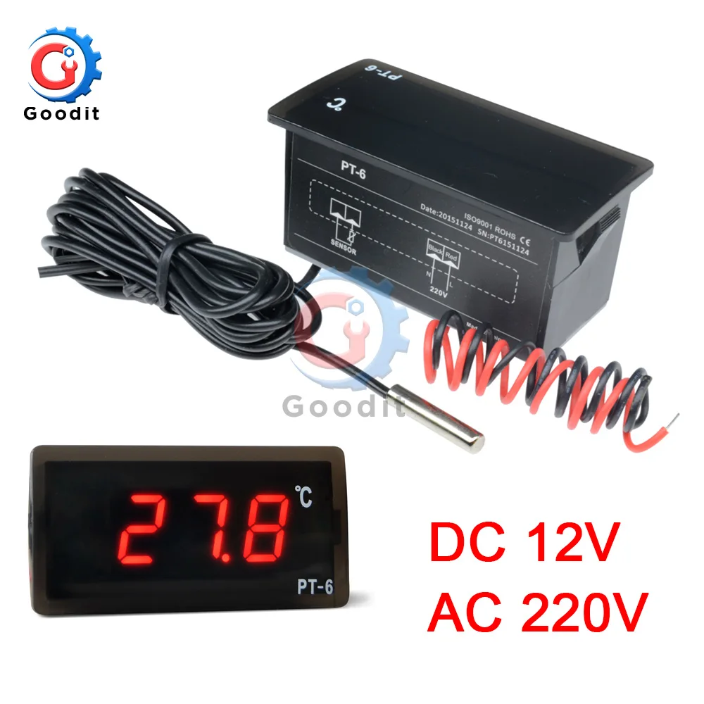 

PT-6 -40~110C Digital Car Thermometer Vehicle Temperature Meter Monitor AC 220V DC 12V Automotive Thermometer with NTC Sensor