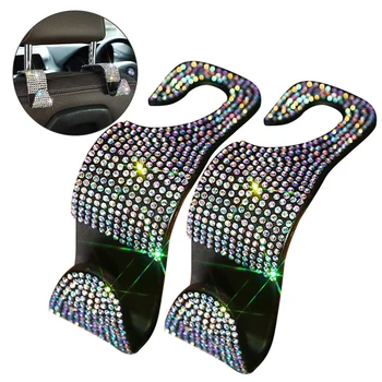 

2Pcs Bling Rhinestones Car Seat Hook Bearing Headrest Hanger Organizer Hook Handbag Cloth Storage Holder Clip Car Accessories