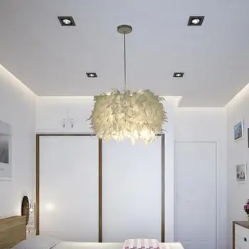 

Mini Chandelier Dining Hang Simple Bedroom Feather Chandelier Warm Princess 220V Modern Pendant Ceiling Lamp Feather Ceiling