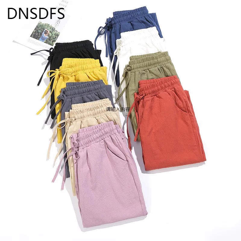 Harem Pant Women Trousers Plus-Size Cotton Ankle-Pockets Thin Loose Autumn Casual Cropped