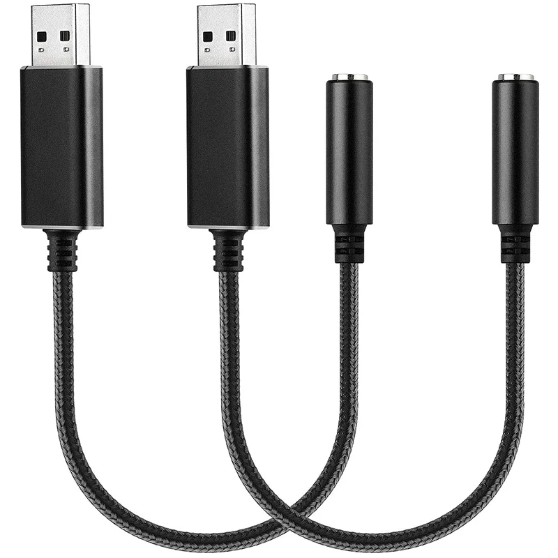 2 Pack o Adapter External Stereo Sound Card USB to Headphone o Jack Adapter with 3 5mm Aux TRRS Jack and Braided