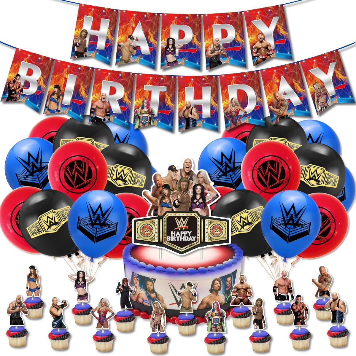 Wrestling Entertainment Tema Compleanno Palloncino Decorazione Banner Lattice Palloncino Cake Topper Adatto Per la Decorazione di Feste a Tema Forniture per Feste per Bambini WWE 