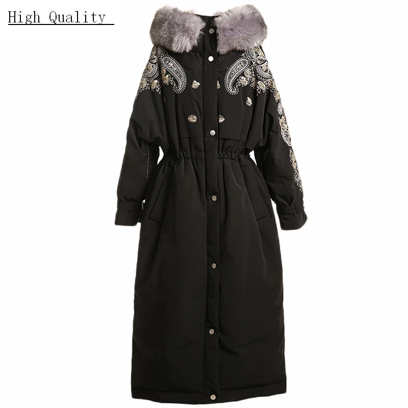 

Winter Down Coat Female Embroidery Warm Duck Down Jacket Women Clothes 2020 Vintage Long Down Overcoat Hiver 51180545.
