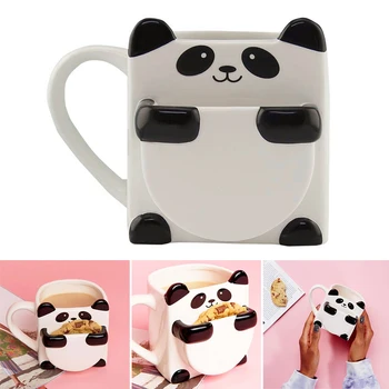 

Panda Coffee Cup with Biscuit Stand Holder Ceramic Cups Panda Coffee Cup Home Office HG99