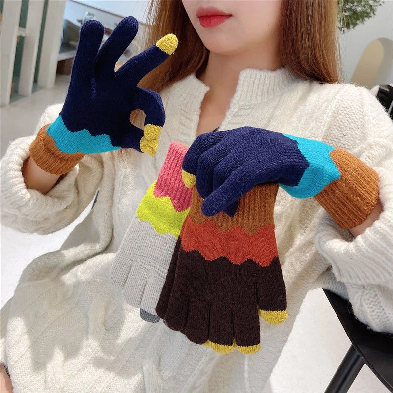 girls mittens Woolen thicken Women gloves full finger knitted wool touch screen 