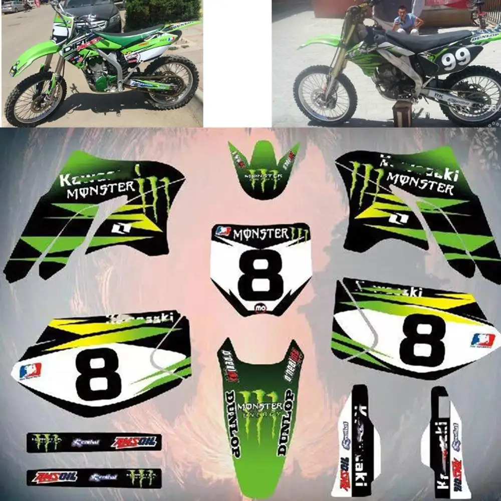 Пользовательские номерной знак фон графика стикеры и наклейка для Kawasaki KX250F KXF250 2006 2007 2008 KX 250F KXF 250