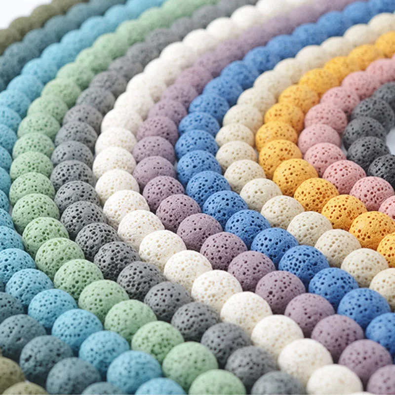 Браслет из вулканических бусин камень натуральной лавы 6/8 мм разноцветные