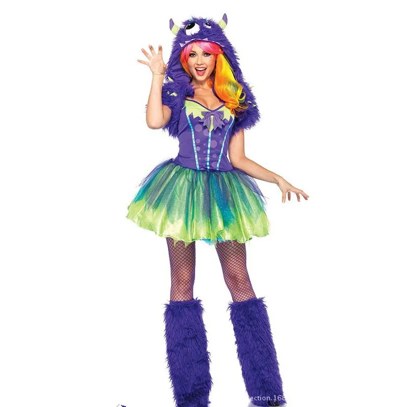 

Women Sexy Plush Monster Costumes With Hood Adult Animal Melody Monster Cosplay Costume for Halloween Party Fancy Outfit