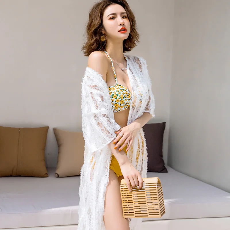 

Hot Springs Bathing Suit Women's Belly Covering Slimming Split Type Bikini Three-piece Set Fairy Style Sexy South Korea INS Vent