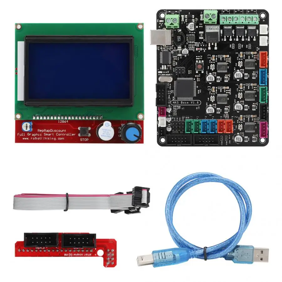 

3D Printer Accessories Motherboard Kit 2-layer Board MKS BASE V1.6+12864 LCD Compatible Mega2560 Ramps1.4 Support 12V-24V Power