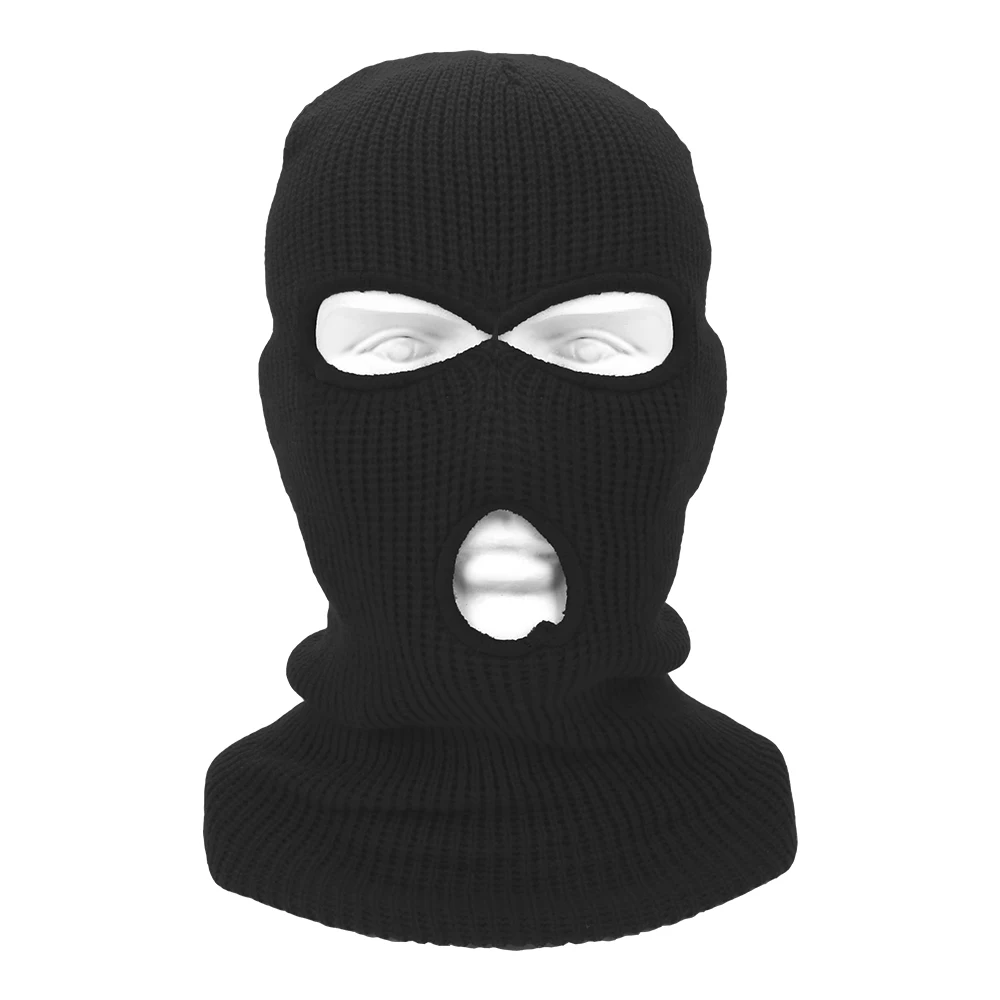Черный Полный шлем для лица Зимний стрейч лыжный полный FaceMask 3 отверстия Балаклава вязаная шляпа армейская тактическая маска - Цвет: Черный
