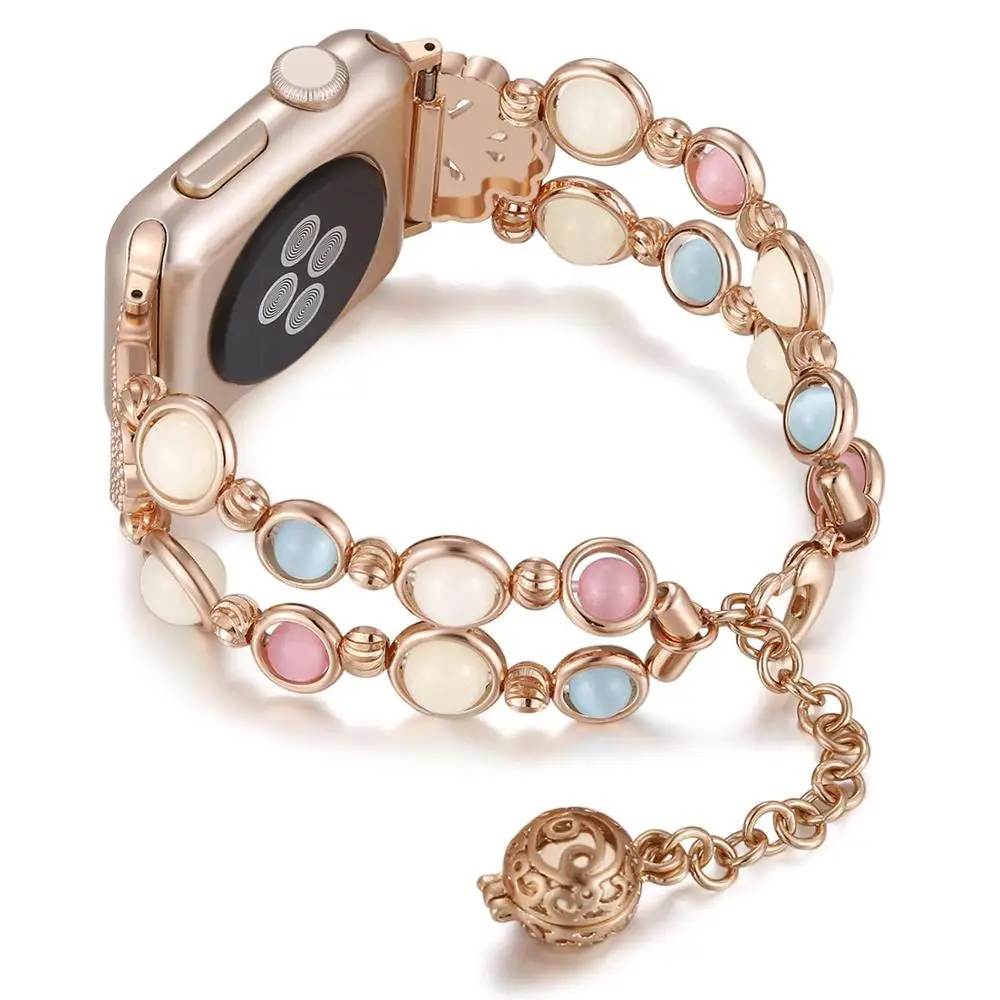 Ремешок для Apple watch band 44 мм 40 iWatch 38 42 Женский светящийся жемчужный браслет ночных