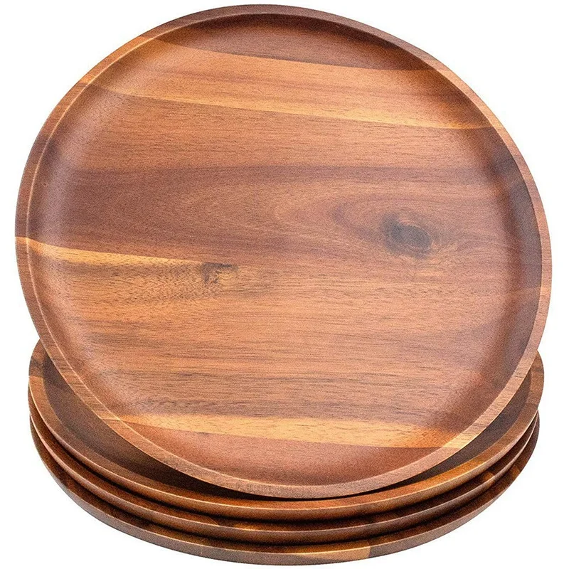 

Acacia Wood Plate, 24cm Round Wood Plate, 4 In Each Group, Easy to Clean, Light Weight, Can Be Used for Snacks, Desserts, Fruits