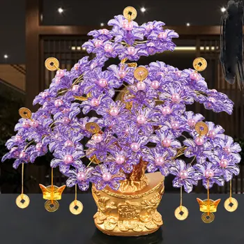 

Ornaments Acrylic Glass Beaded Money Tree Bonsai Bedroom Ornament Gift Feng Shui Crafts DIY Handmade for Wealth Luck with Pot
