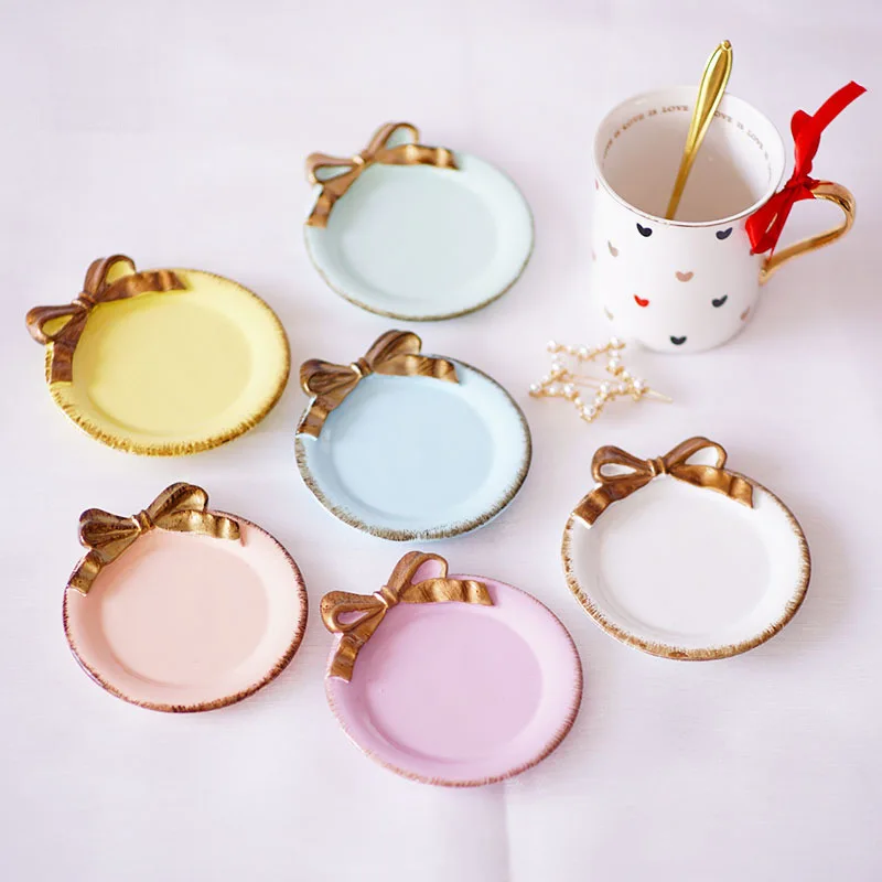 

French zuo jiu kuan Retro Bow Resin Plate Jewelry Tray Ring Necklace Storage Tray Decorative Plate