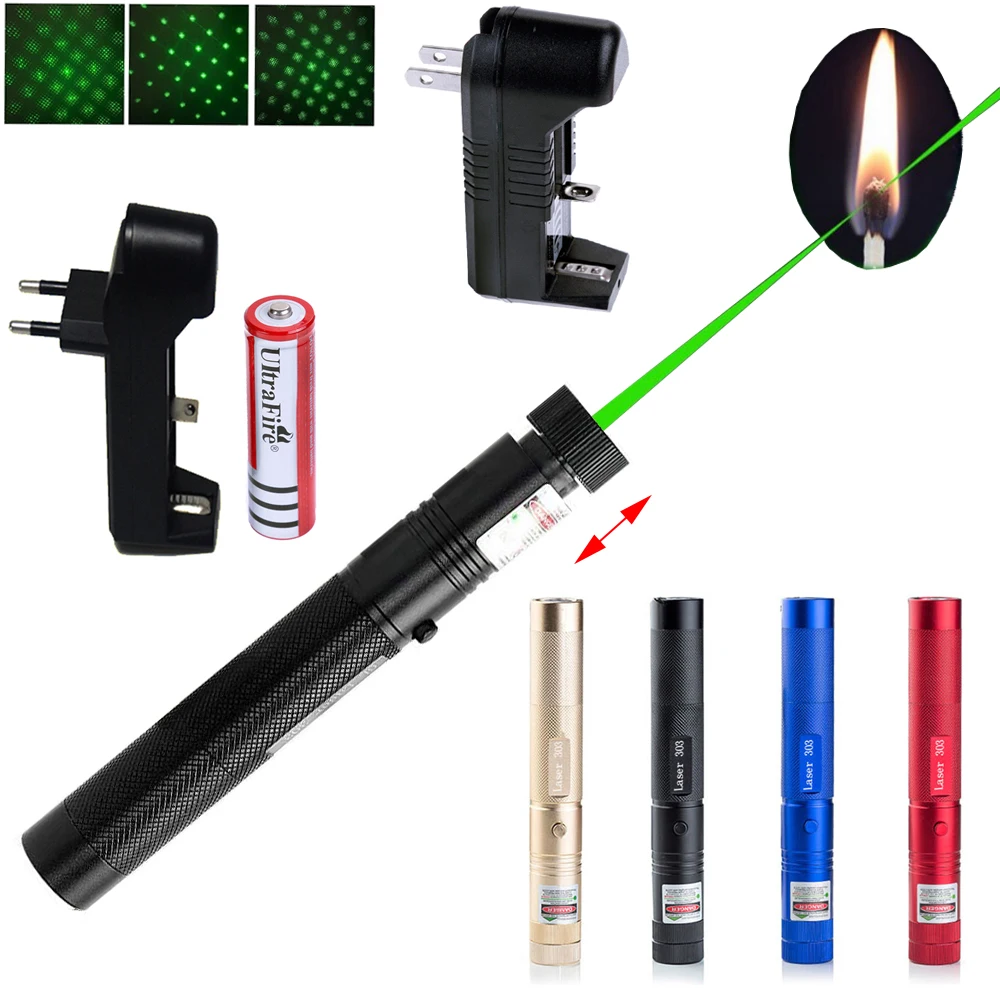 

High Power Green Laser Pointer That Burn Match Powerful Laser 303 Light Match Adjustable Focus Lazer Pen With 18650 Battery