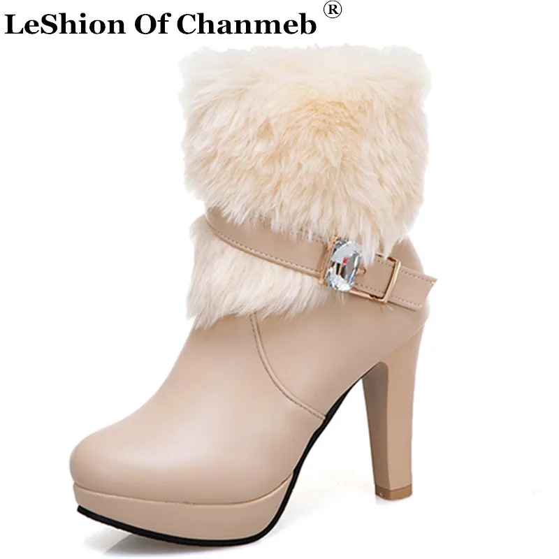 

Women Larger Size 43 Warm Winter Snow Boots Luxury Brand Diamond Buckled Strap Faux Fur Thermal Winter Boots Ladies Footwear New