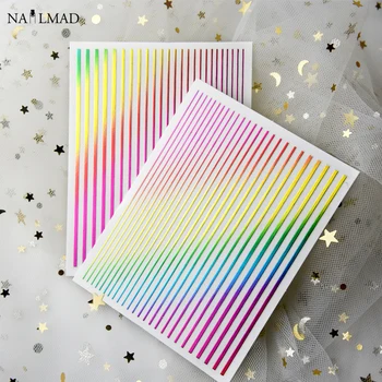 

1 Sheet Rainbow Line 3D Nail Sticker Curve Stripe Lines Adhesive Nails Stickers Manicure Stickers Decals