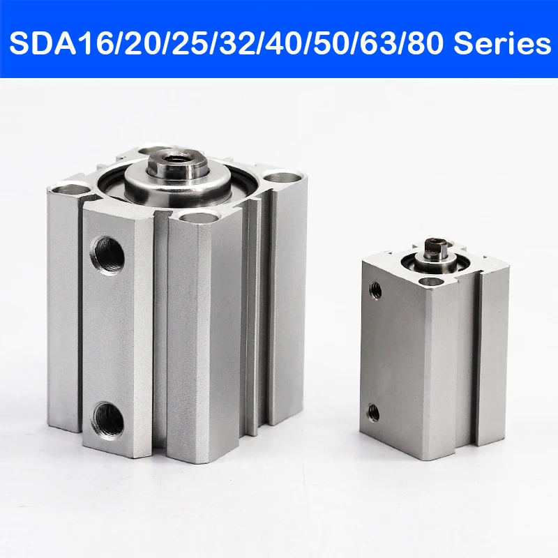 SDA16/20/25/32/40/50/63/80mm Bore Double Acting Pneumatic Air Cylinder Piston 5 10 15 20 30 40 50mm Stroke