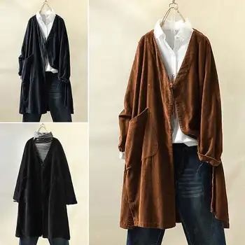 

Women's Autumn Blouse 2020 Kafan Corduroy Cardigans Casual Long Sleeve Shirts Female Button Blusas Tops Coats Oversized Tunic