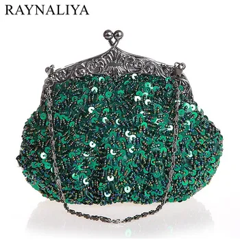 

High Quality Hot Pink Ladies Beaded Sequined Wedding Evening Bag Clutch Handbag Bride Party Purse Mini Makeup Bags SFX-A0033